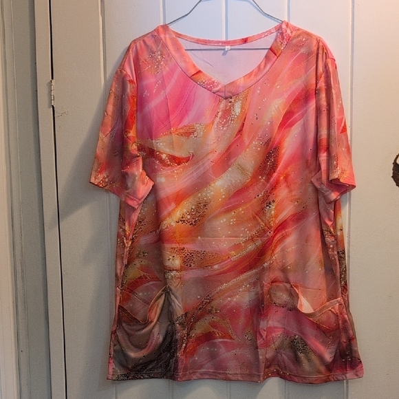 No name Tops - Pink and Orange Oversized Short Sleeve Scrub Top